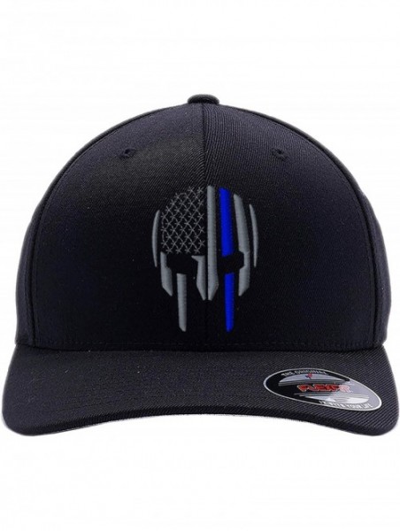 Baseball Caps Thin RED LINE - Thin Blue LINE Spartan Helmet Cap. Embroidered. 6477- 6277 Wooly Combed Twill Flexfit - Black-3...