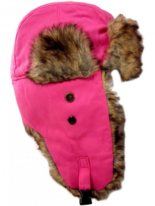 Bomber Hats Trooper Ear Flap Cap w/Faux Fur Lining Hat - Textured Knit Pink - CT118GZ2MYF $13.62