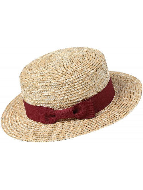 Cowboy Hats Men's 1920s Brim Boater Hat Gatsby Straw Hat 20s Costume Accessories - Wine Red - CN18DWIZLZW $31.73