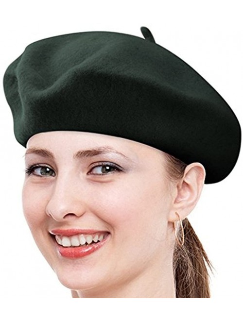 Berets Women Ladies Solid Painters Color Classic French Fashion Wool Bowler Beret Hat - Hunter Green - CS12O1XXZTC $13.39