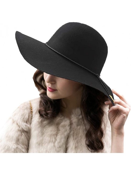 Fedoras Women's Wool Felt Floppy Hat Fedora Wide Brim Cloche Bowler Hat Foldable - Black - CJ192G9G7I3 $26.64