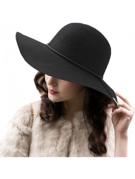 Fedoras Women's Wool Felt Floppy Hat Fedora Wide Brim Cloche Bowler Hat Foldable - Black - CJ192G9G7I3 $26.64