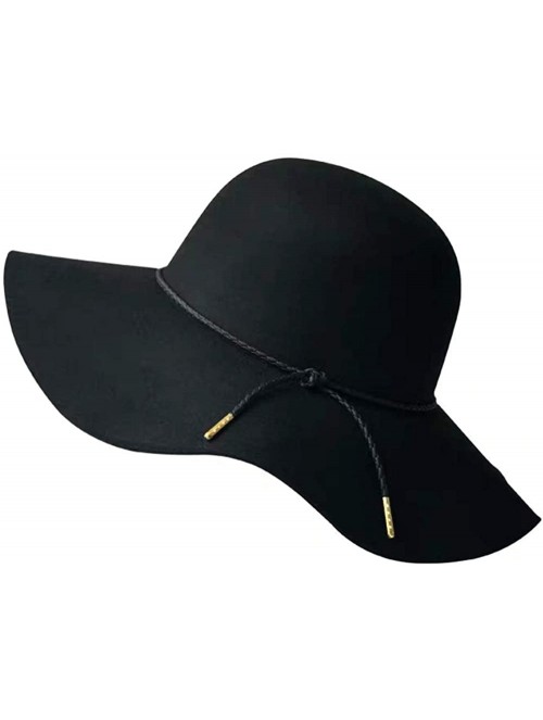 Fedoras Women's Wool Felt Floppy Hat Fedora Wide Brim Cloche Bowler Hat Foldable - Black - CJ192G9G7I3 $26.64