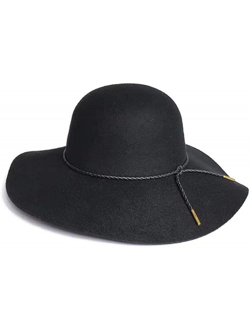 Fedoras Women's Wool Felt Floppy Hat Fedora Wide Brim Cloche Bowler Hat Foldable - Black - CJ192G9G7I3 $26.64