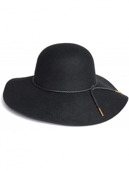 Fedoras Women's Wool Felt Floppy Hat Fedora Wide Brim Cloche Bowler Hat Foldable - Black - CJ192G9G7I3 $26.64