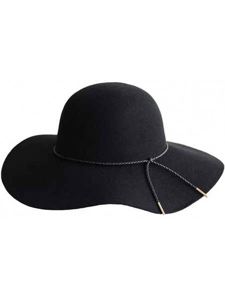 Fedoras Women's Wool Felt Floppy Hat Fedora Wide Brim Cloche Bowler Hat Foldable - Black - CJ192G9G7I3 $26.64