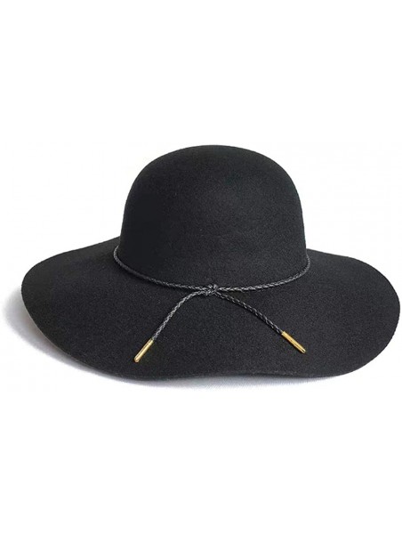 Fedoras Women's Wool Felt Floppy Hat Fedora Wide Brim Cloche Bowler Hat Foldable - Black - CJ192G9G7I3 $26.64