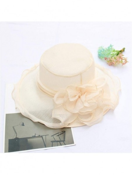 Sun Hats Ascot Kentucky Flower Derby Bowler Church Cloche Hat Bowknot Organza Bridal Dress Cap for Women - Beige - CE18S6ATTG...