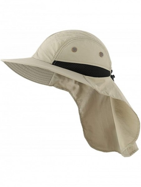 Sun Hats Mens Mesh Flap Sun Hat UPF50+ Wide Brim Breathable Outdoor Fishing Cap - Khaki - CW18EM6Q20C $15.40