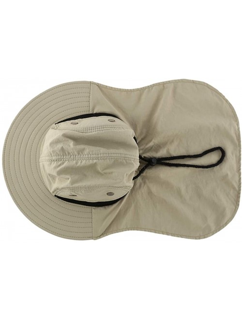 Sun Hats Mens Mesh Flap Sun Hat UPF50+ Wide Brim Breathable Outdoor Fishing Cap - Khaki - CW18EM6Q20C $15.40