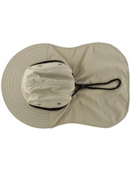 Sun Hats Mens Mesh Flap Sun Hat UPF50+ Wide Brim Breathable Outdoor Fishing Cap - Khaki - CW18EM6Q20C $15.40