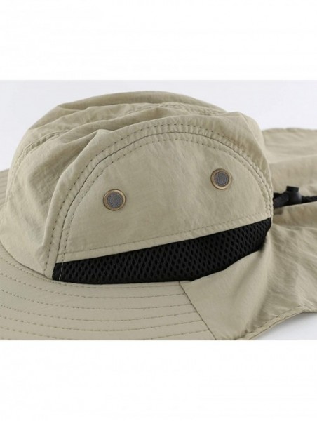 Sun Hats Mens Mesh Flap Sun Hat UPF50+ Wide Brim Breathable Outdoor Fishing Cap - Khaki - CW18EM6Q20C $15.40