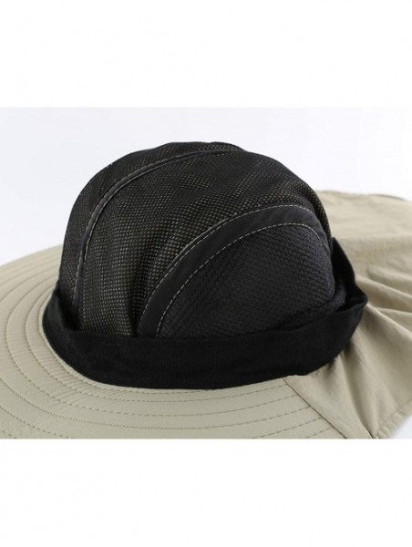 Sun Hats Mens Mesh Flap Sun Hat UPF50+ Wide Brim Breathable Outdoor Fishing Cap - Khaki - CW18EM6Q20C $15.40