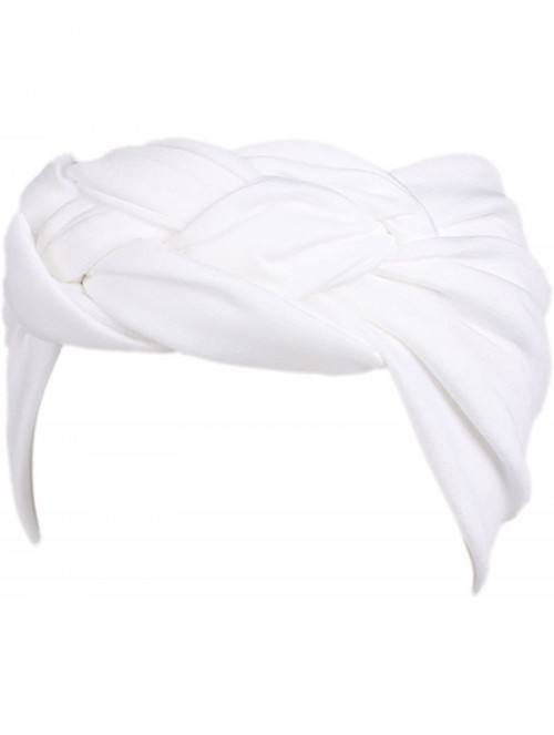 Headbands Women's Elastic Turban Head Wrap Floral Sports Headband Velvet Twisted Hair Band - White - C4189TLN2WR $13.97
