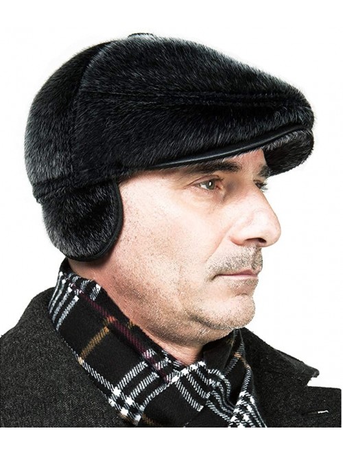 Newsboy Caps Faux Mink Fur Flat Cap Men Winter Newsboy Hat with Earmuffs Gatsby Cap - M-22-23inch/56-58cm - CH18YYXKDMO $17.70