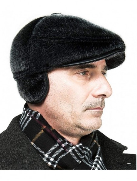 Newsboy Caps Faux Mink Fur Flat Cap Men Winter Newsboy Hat with Earmuffs Gatsby Cap - M-22-23inch/56-58cm - CH18YYXKDMO $17.70