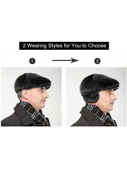 Newsboy Caps Faux Mink Fur Flat Cap Men Winter Newsboy Hat with Earmuffs Gatsby Cap - M-22-23inch/56-58cm - CH18YYXKDMO $17.70