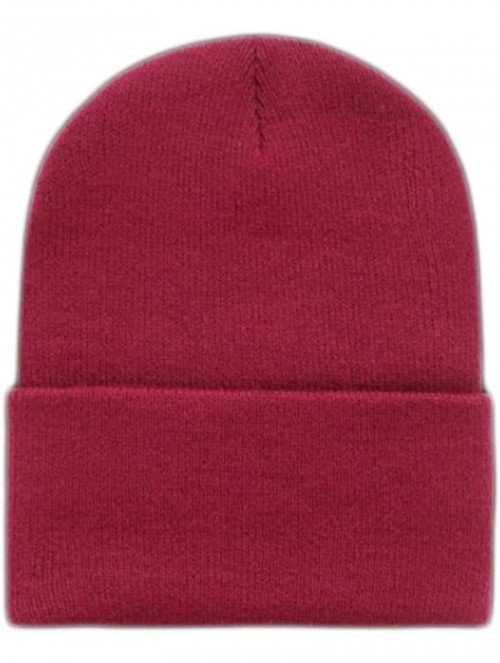 Skullies & Beanies Wholesale 6 PCS Unisex Knit Long Cuff Ski Solid Plain Beanie Cap - Burgundy - CO12N18PE9E $21.33