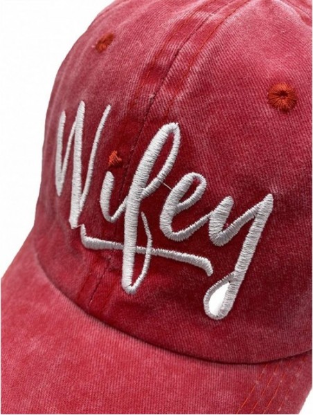 Baseball Caps Embroidered Wifey Ponytail Hat Vintage Washed Adjustable Denim Baseball Cap for Women - Bright Red - CT190429HG...