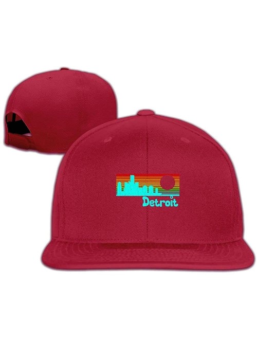 Baseball Caps 1980s Vintage Retro Detroit Snapback Unisex Flat Bill Visor Baseball Hat - Red - CT18CTCR3XM $13.28