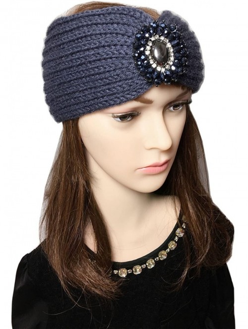 Headbands Retro Bohemian Beads Cable Knitted Winter Turban Ear Warmer Headband - Gray - C6189N4REZM $11.99