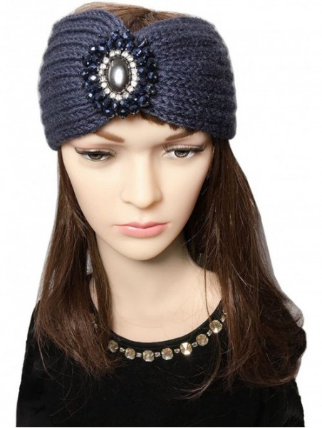 Headbands Retro Bohemian Beads Cable Knitted Winter Turban Ear Warmer Headband - Gray - C6189N4REZM $11.99