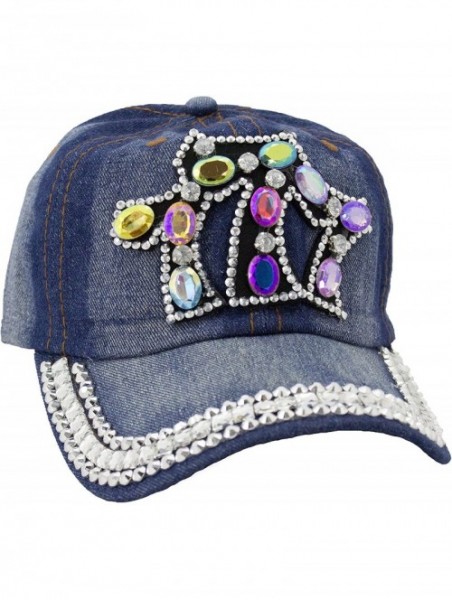 Baseball Caps 777 Studded Rhinestone Denim Cap - C512992A2J9 $20.47