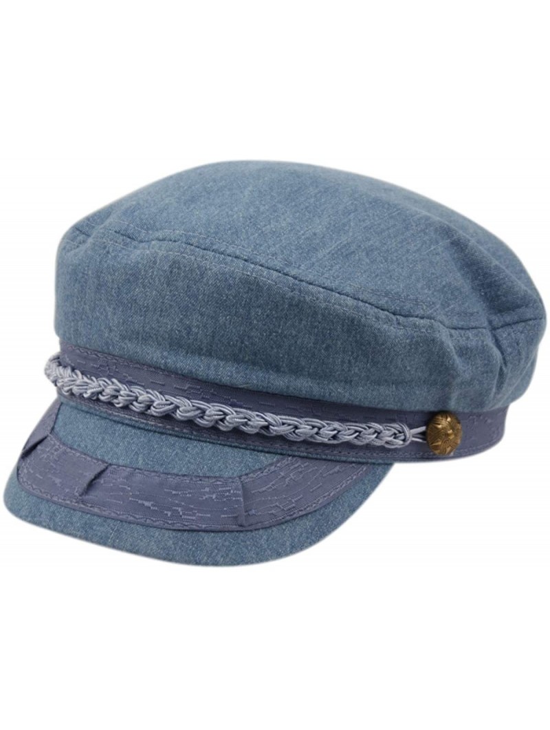 Newsboy Caps Greek Fisherman Sailor Hat Cap 100% Cotton - Blue Jeans - CL18T96HA03 $20.83