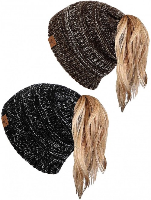 Skullies & Beanies Ponytail Messy Bun Beanie Tail Knit Hole Soft Stretch Cable Winter Hat for Women - C118WADUHCN $26.15