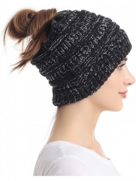 Skullies & Beanies Ponytail Messy Bun Beanie Tail Knit Hole Soft Stretch Cable Winter Hat for Women - C118WADUHCN $26.15