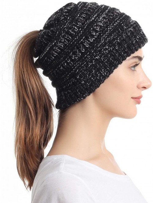 Skullies & Beanies Ponytail Messy Bun Beanie Tail Knit Hole Soft Stretch Cable Winter Hat for Women - C118WADUHCN $26.15