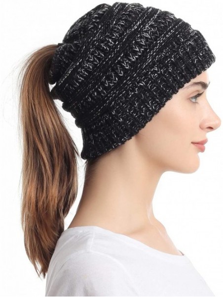 Skullies & Beanies Ponytail Messy Bun Beanie Tail Knit Hole Soft Stretch Cable Winter Hat for Women - C118WADUHCN $26.15