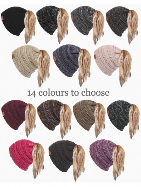 Skullies & Beanies Ponytail Messy Bun Beanie Tail Knit Hole Soft Stretch Cable Winter Hat for Women - C118WADUHCN $26.15