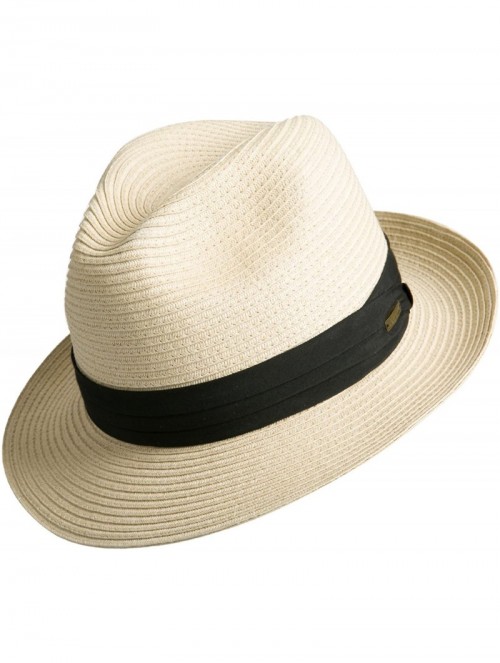 Fedoras Women and Men's Straw Fedora Panama Beach Sun Hat Black Ribbon Band - Natural - C218DQTC882 $27.36