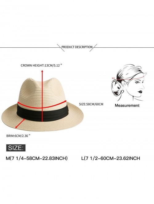 Fedoras Women and Men's Straw Fedora Panama Beach Sun Hat Black Ribbon Band - Natural - C218DQTC882 $27.36