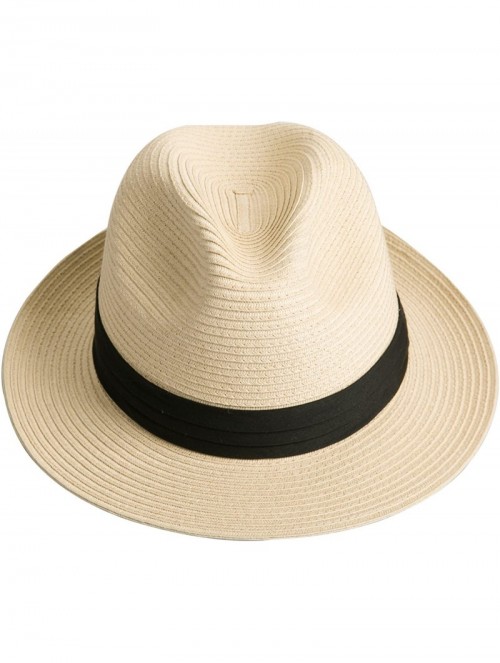 Fedoras Women and Men's Straw Fedora Panama Beach Sun Hat Black Ribbon Band - Natural - C218DQTC882 $27.36