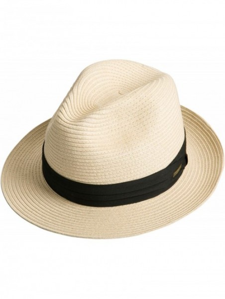 Fedoras Women and Men's Straw Fedora Panama Beach Sun Hat Black Ribbon Band - Natural - C218DQTC882 $27.36