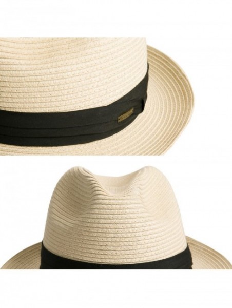 Fedoras Women and Men's Straw Fedora Panama Beach Sun Hat Black Ribbon Band - Natural - C218DQTC882 $27.36