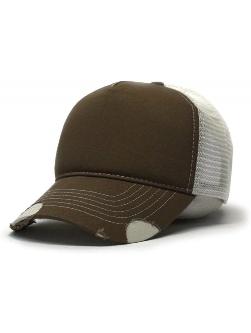 Baseball Caps Plain Cotton Twill Mesh Adjustable Snapback Low Profile Baseball Cap - Distressed Brown/Stone - C0186N6Z9LW $16.69