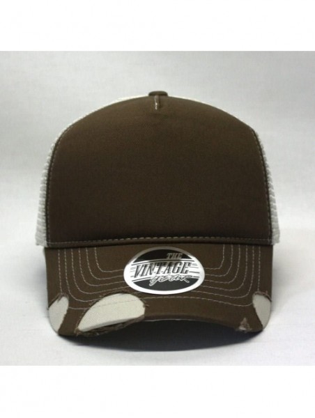 Baseball Caps Plain Cotton Twill Mesh Adjustable Snapback Low Profile Baseball Cap - Distressed Brown/Stone - C0186N6Z9LW $16.69