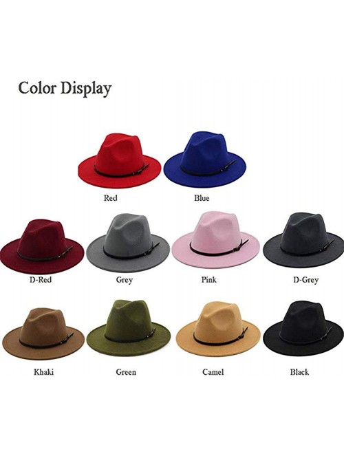 Fedoras Hat Set-Head Decor Vintage Solid Color Felt Wide Brim Bowler Fedora Hat Winter Floppy Women Cap - Rose-red - C618A032...