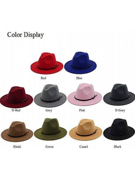 Fedoras Hat Set-Head Decor Vintage Solid Color Felt Wide Brim Bowler Fedora Hat Winter Floppy Women Cap - Rose-red - C618A032...