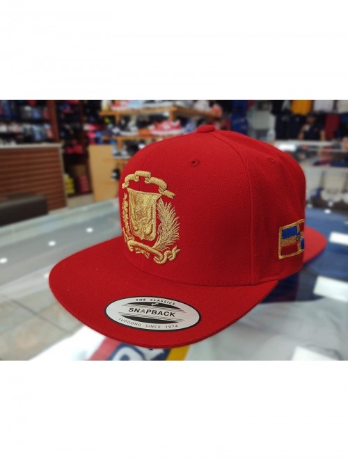 Baseball Caps Dominican Republic Shield Snapback Cap - Red/M. Gold - C512BBYRSAJ $33.85