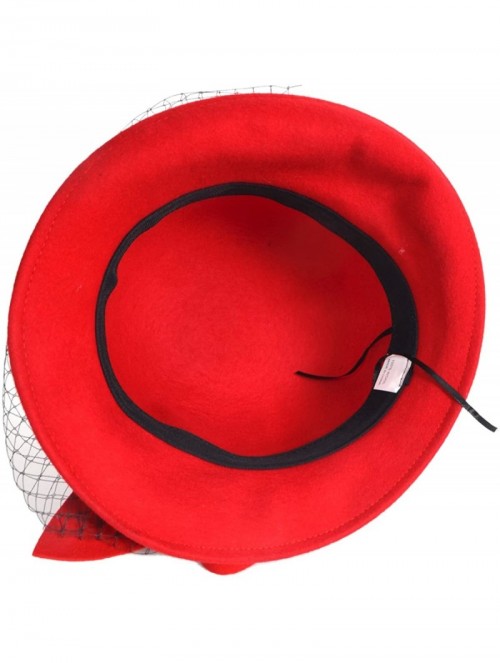 Bucket Hats Women's Wool Church Dress Cloche Hat Plumy Felt Bucket Winter Hat - Veil-red - C812N729606 $25.06