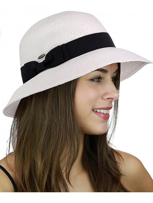 Bucket Hats Women's Paper Woven Cloche Bucket Hat with Color Bow Band - White - C517Z2OK2UO $12.57