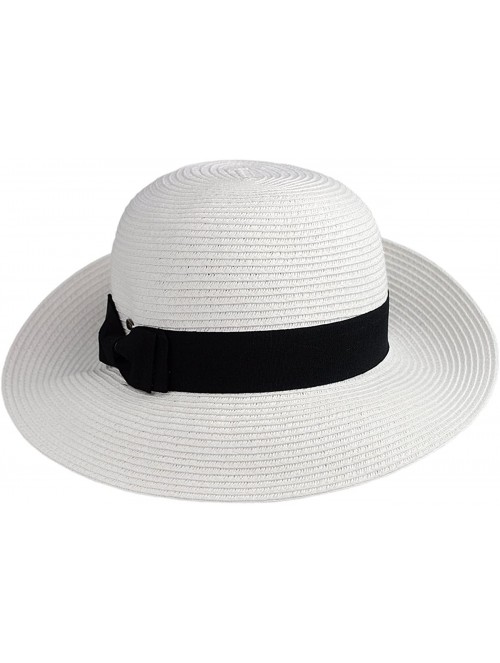 Bucket Hats Women's Paper Woven Cloche Bucket Hat with Color Bow Band - White - C517Z2OK2UO $12.57