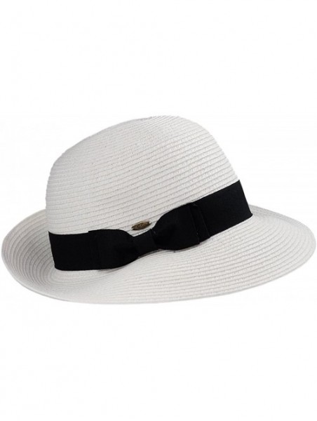 Bucket Hats Women's Paper Woven Cloche Bucket Hat with Color Bow Band - White - C517Z2OK2UO $12.57