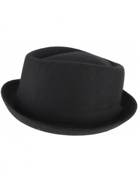 Fedoras Cotton Wool Blend Upbrim Porkpie Fedora Hat - Black - CJ18GNXS4A2 $22.40