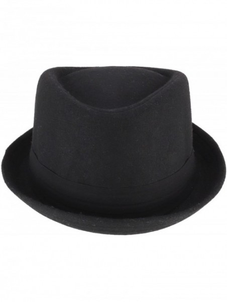 Fedoras Cotton Wool Blend Upbrim Porkpie Fedora Hat - Black - CJ18GNXS4A2 $22.40