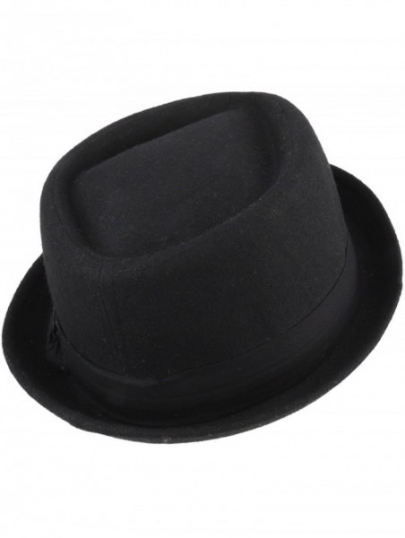 Fedoras Cotton Wool Blend Upbrim Porkpie Fedora Hat - Black - CJ18GNXS4A2 $22.40